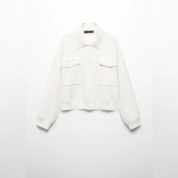 Mango Long Sleeve Cardigan With Shirt Collar And Pockets - Picture 6 of 16